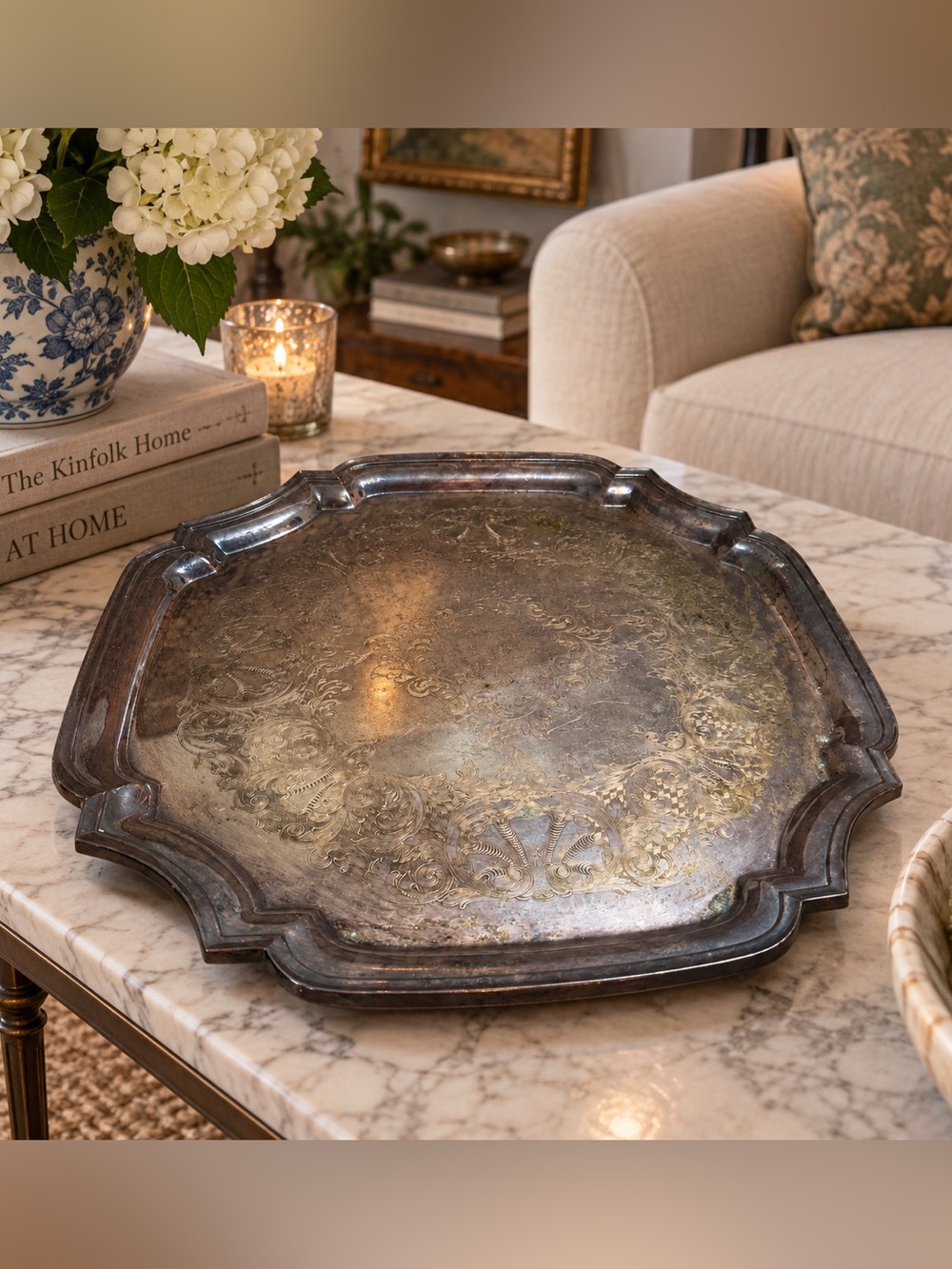 Antique-Style Silver Serving Tray - Versatile Home Dining Accent silver plated